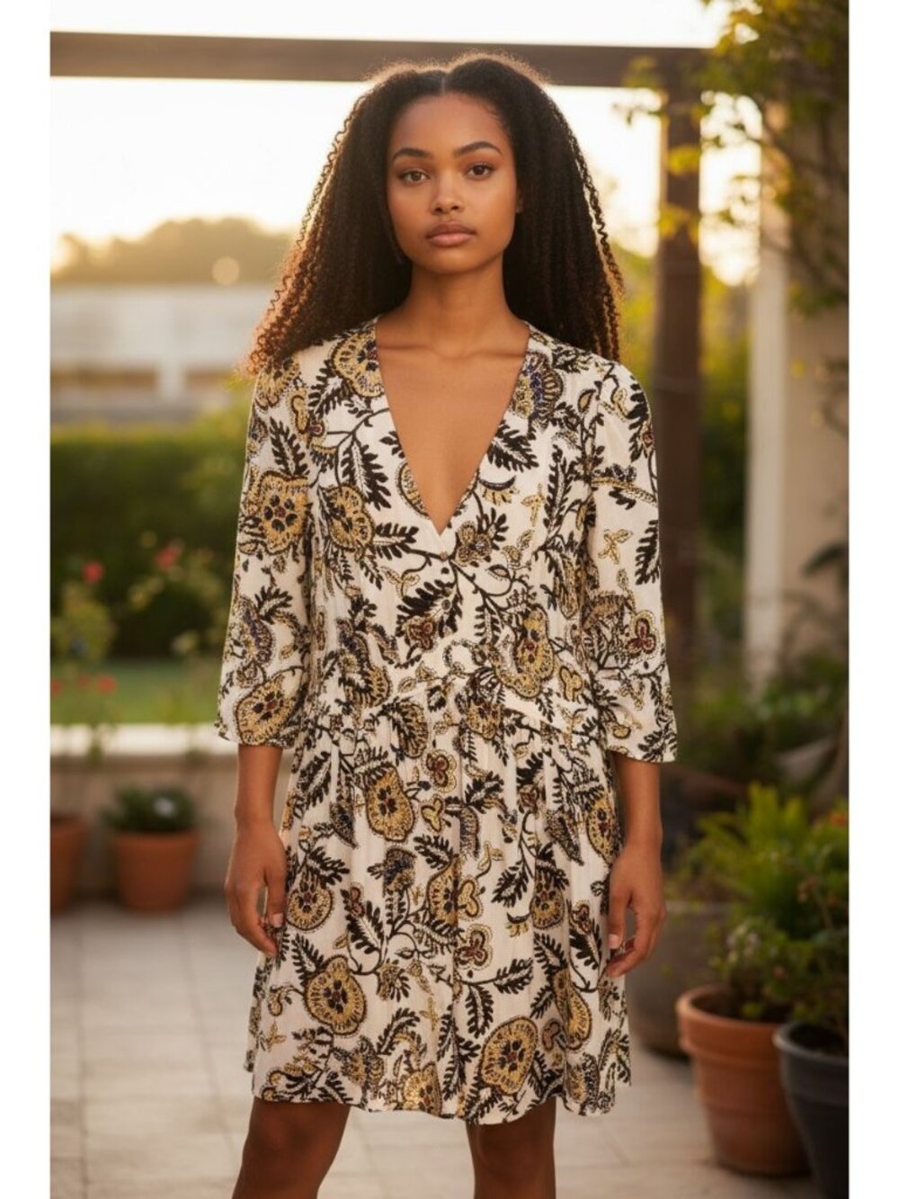 Ba&Sh Volver Robe Ecru Floral V-Neck Dress XS